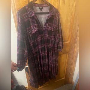 Torrid 2x purple plaid skater sleeved shirt dress